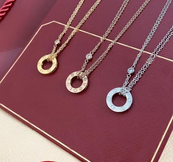 

full cz stainless steel love 2/3 rings necklace pendants fashion choker necklace women men lover neckalce jewelry gift, Silver