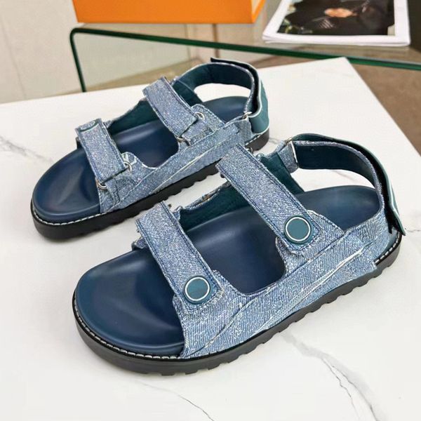

2023 womens sandals women slides slipper summer sandals mens luxurys designers real leather 4cm platform sandal flats fashion denim shoes la, Black