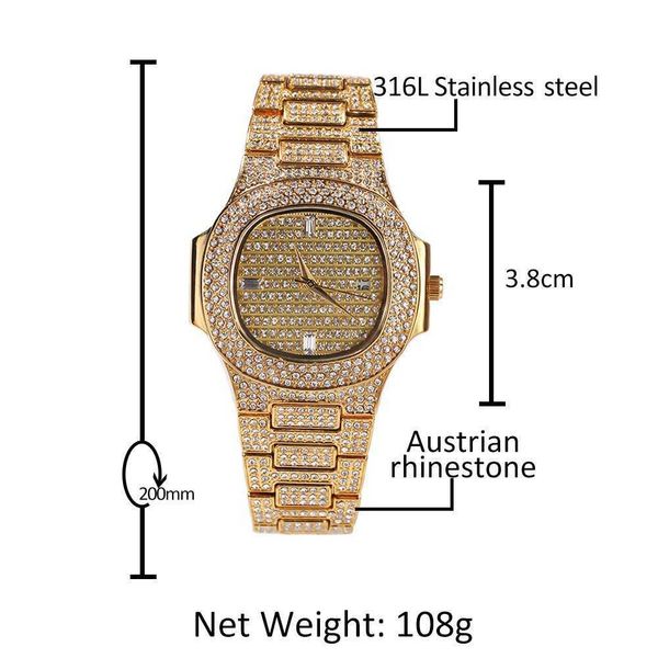 

watch high end hip hop fashion men's watch new strap diamond calendar quartz watch student watch, Slivery;golden