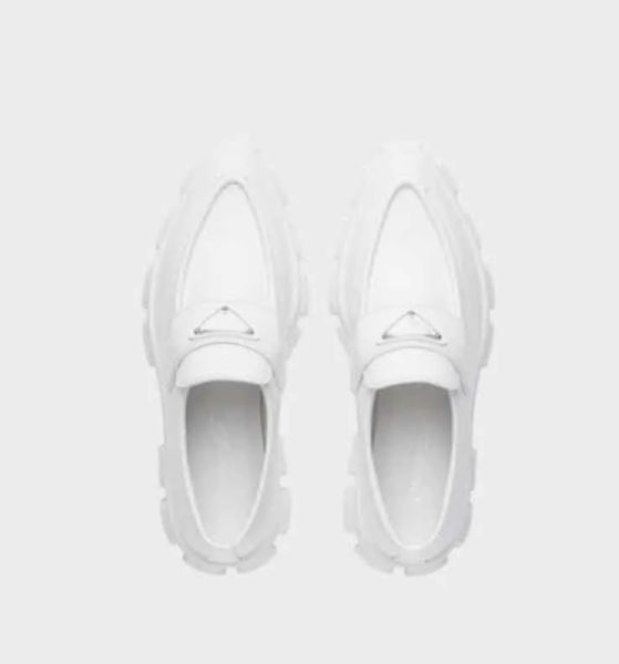 

italy design brand women loafer leather shoes monolith brushed leather loafers black leather triangle casual shoes wedges platform shoe roun