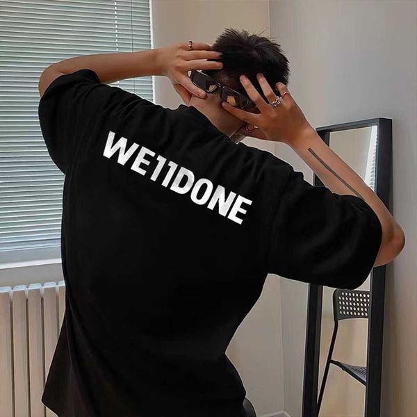 

summer new we11done american high street reflective letter fashion brand loose leisure lazy t-shirt short sleeve, Black;white