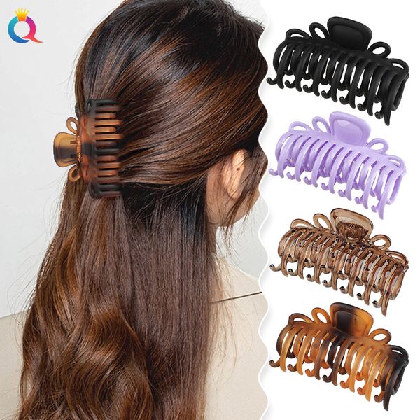 

korean style large hair claws ribbon elegant acrylic hairpins barrette crab updo hair shark clips headwear for women girls hair accessories, Slivery;white