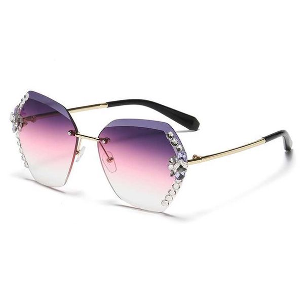 

sunglasses 2023 new rhinestone rimless cut edge for women in advanced sense large face slim anti ultraviolet diamond rimmed sunglasses, White;black