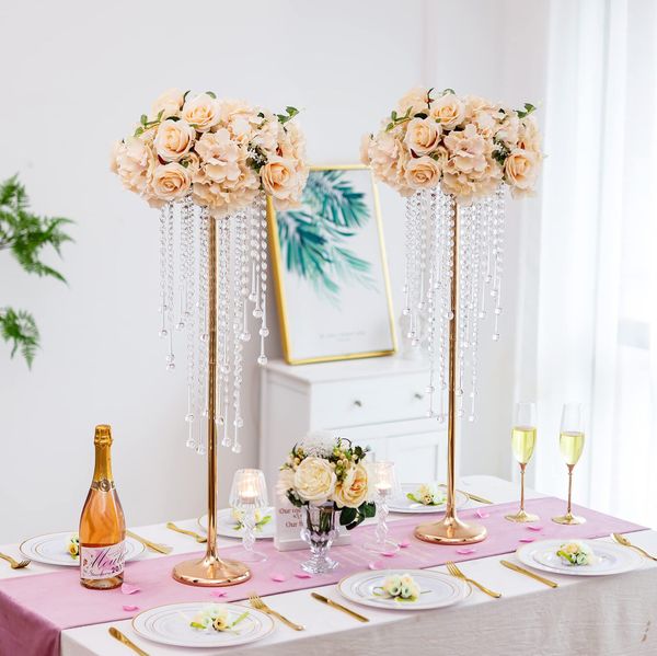 

10pcs wedding column rack decoration shiny gold crystal plinth stand banquet hall floral display flower vase wedding table centerpieces bitt