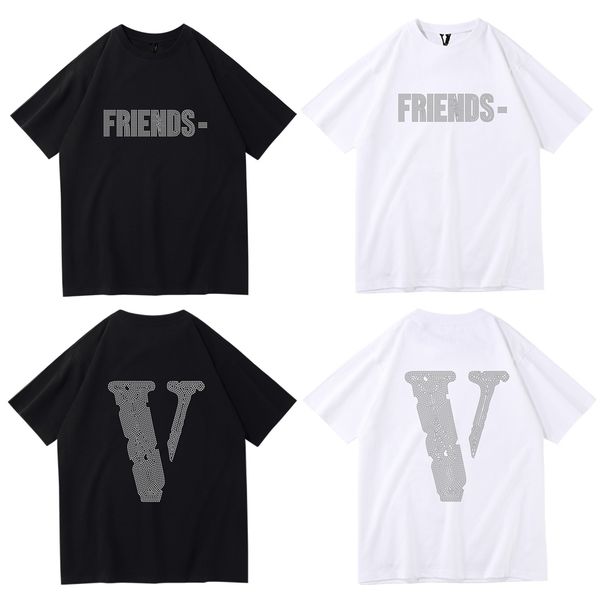 

vlone men's / women's t-shirt brushed cotton couples casual tees clothing fashion trend high street loose hip-hop100% cotton print, White;black