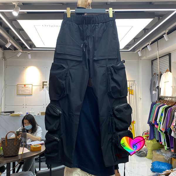 

mens pants 3d multiple pockets cargo pants men women joggers drawstring zipper sweatpants track trousers embroidery mark 230313, Black