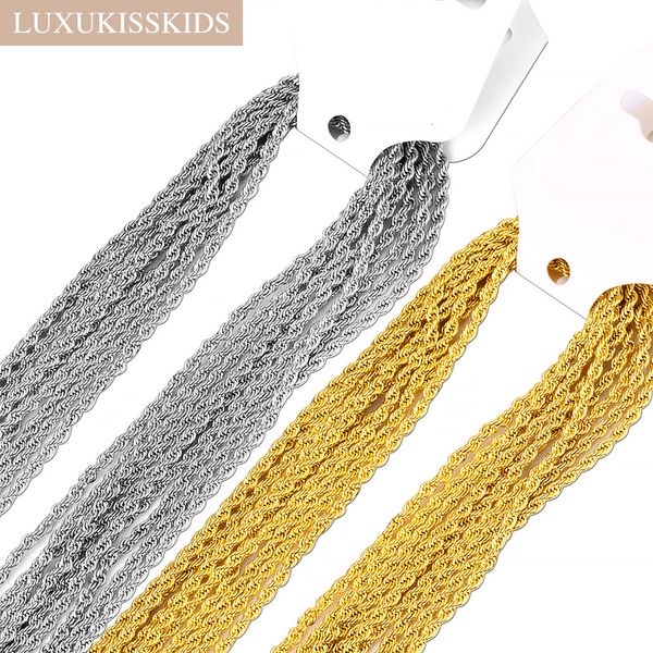 

strands strings luxukisskids rose gold plated never fade 316l stainless steel 2mm rope chain 10pcslot for wholesale bulk twist chains neckla, Black