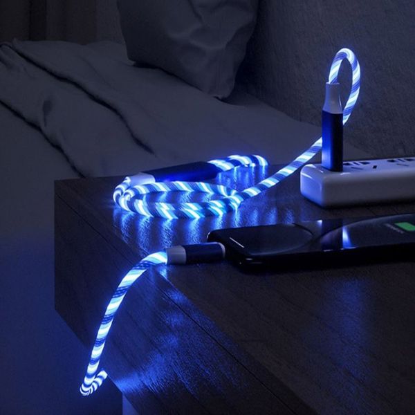 

3 in 1 fast charger led flowing light type c cables quick charging line 2a micro usb cable chargers cord 120cm