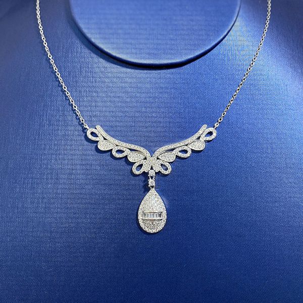 

angle wings lab diamond pendant 100% real 925 sterling silver party wedding pendants necklace for women bridal chocker jewelry, Black