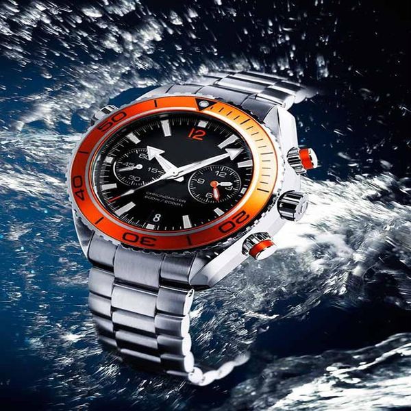 

new ocean automatic mens mechanical sea black dial orange bezel watches mens stasinless floding bucklet2573, Slivery;brown