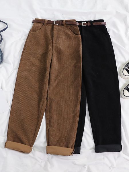 

womens pants capris jmprs women spring corduroy high waist autumn vintage korean casual wide leg elegant belt loose cotton streetwear 230313, Black;white