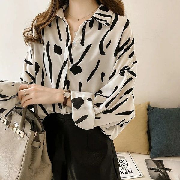

women's blouses shirts autumn fashion print women and blouses plus size long sleeve shirt lady blouses shirt clothing female 230313, White