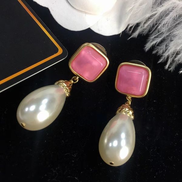 

small pearl earrings pink jewel pearl pendant earrings, Golden