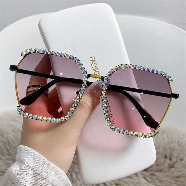 

sunglasses 2023 new women's large frame diamond inlaid fashionable personality big round face thin anti ultraviolet net red sunglasses, White;black