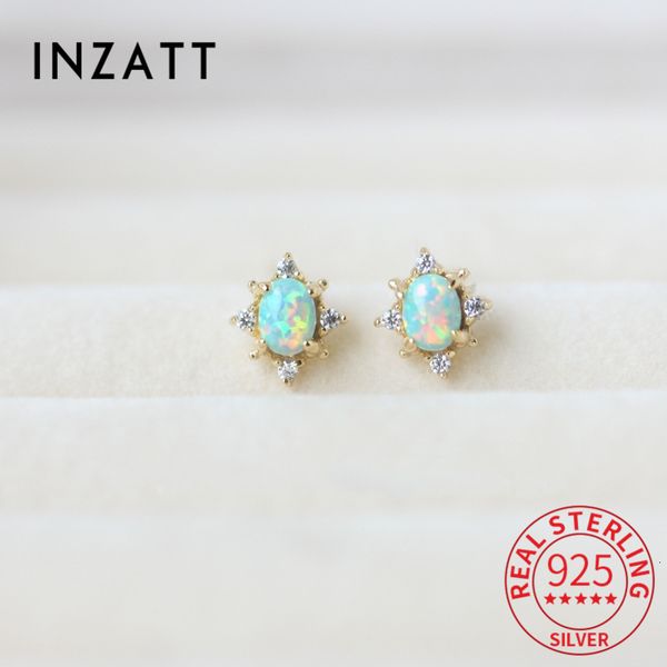 

charm inzatt real 925 sterling silver zircon opal star 14k gold stud earrings for women cute fine jewelry accessories drop 230313, Golden
