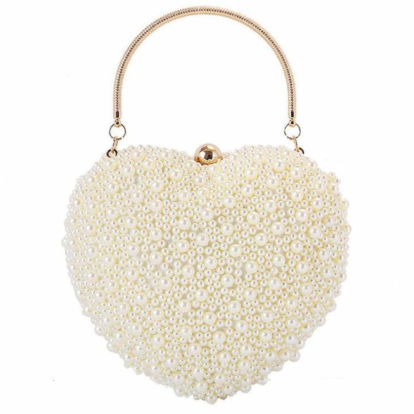 

evening bags 2023 pearls heart shaped wedding clutch purse full side beads mini wallets with chain shoulder for girls mn1518 230313