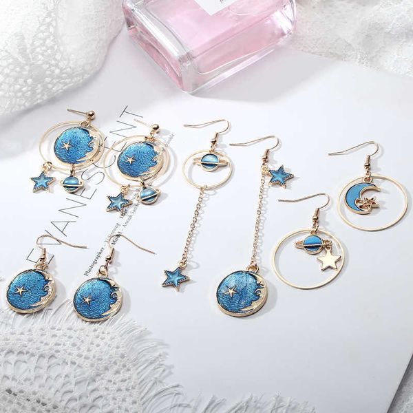 

fringe earrings blue starry stars earrings long asymmetric eardrops earstuds small number of earrings, Golden