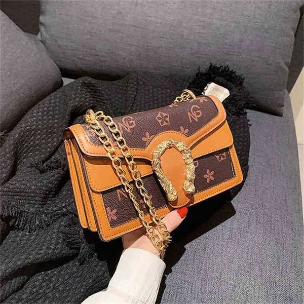 

handbag 2023 fashion women's bag leather quality handbag popular female korean contrast color chain shoulder messenger textured women&#