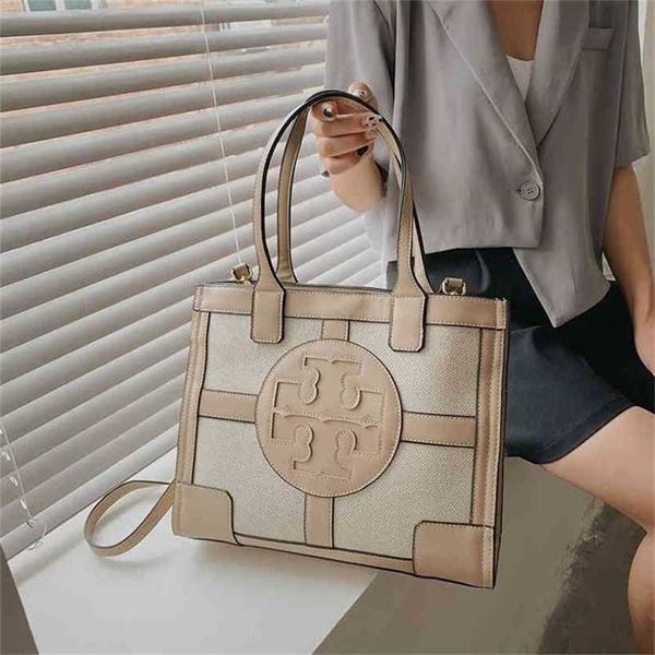 

handbag 2023 fashion women's bag leather quality handbag trend canvas with leather color matching shopping song bag