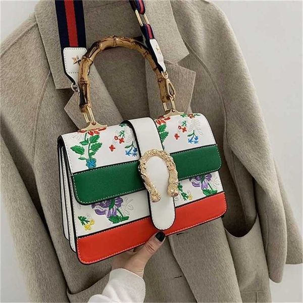 

handbag 2023 fashion women's bag leather quality handbag embroidered bamboo slanting bag