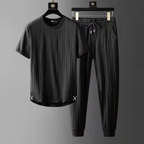

men's t-shirts men's cotton and linen short sleeve t-shirtankle length pants set solid shirttrousers home suits male plus size m-4, White;black