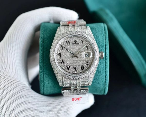 

watch men's 2824 fully automatic mechanical watch full drill 2300 rhine-drill inlaid never off drill sapphire anti-scratch lens depth w, Slivery;brown