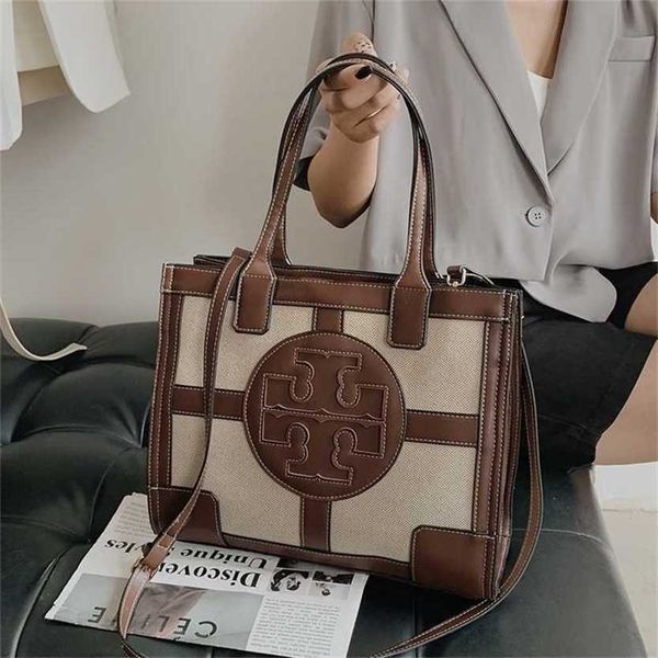 

handbag 2023 fashion women's bag leather quality handbag women's canvas with leather color matching shopping shoulder tote song ba