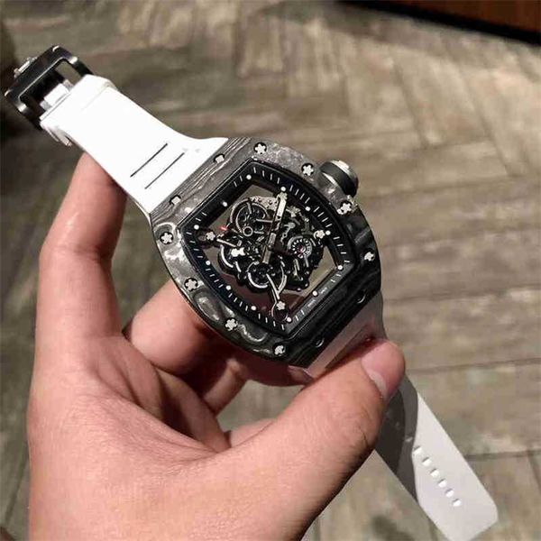

watch business mechanical leisure automatic richa milles mens carbon fiber lightweight sports atmosphere hollowed out personality high quali, Slivery;black