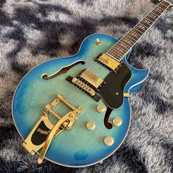 

jazz blue electric guitar new arrival custom guitarra eletrica rosewood fingerboard gold color hardware , fast shipping guitars