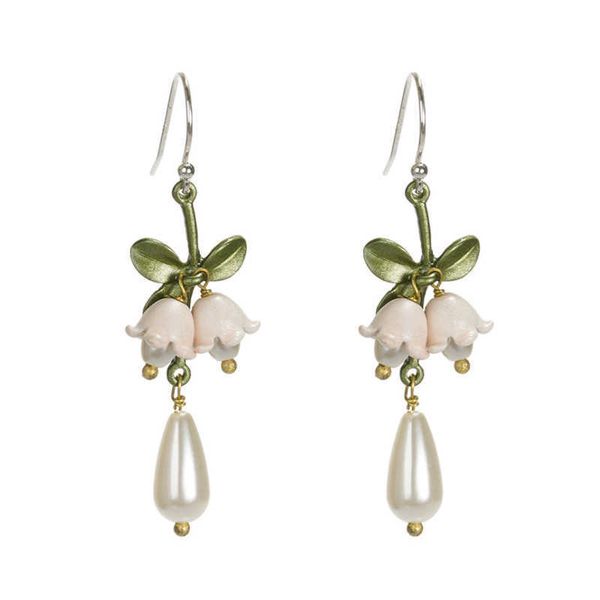 

dangle chandelier luxury orange lily of the valley earrings vintage pearl plant flower earring party gift g230313, Silver