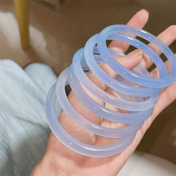 

party natural agate ice sky blue chalcedony bracelet female lake shallow beauty bracelet thin round bar jingle bracelet