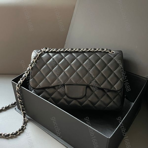 

10a mirror quality classic quilted double flap bag jumbo 30cm designer black purse womens real leather caviar lambskin handbag luxurys shoul