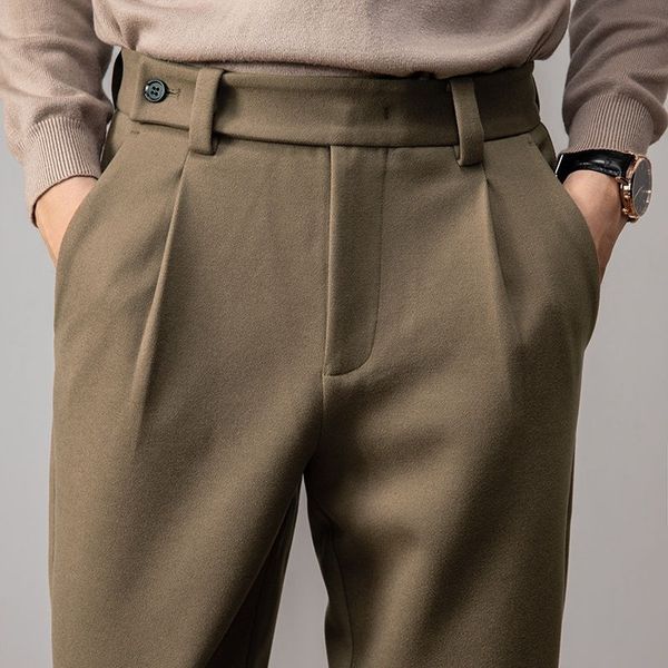 

men s pants spring autumn chinos casual thin basic straight fit work trousers streetwear fashion bottoms khaki trends 230313, Black