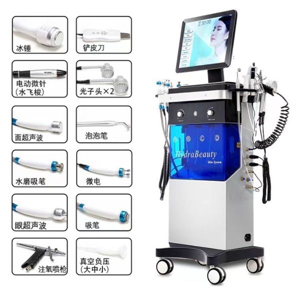 

14in1 hydrofacial machine oxygen jet hydrafacial skin cleaning tru hydro facial machine hydrodermabrasion facial aqua peel machine, Black;white