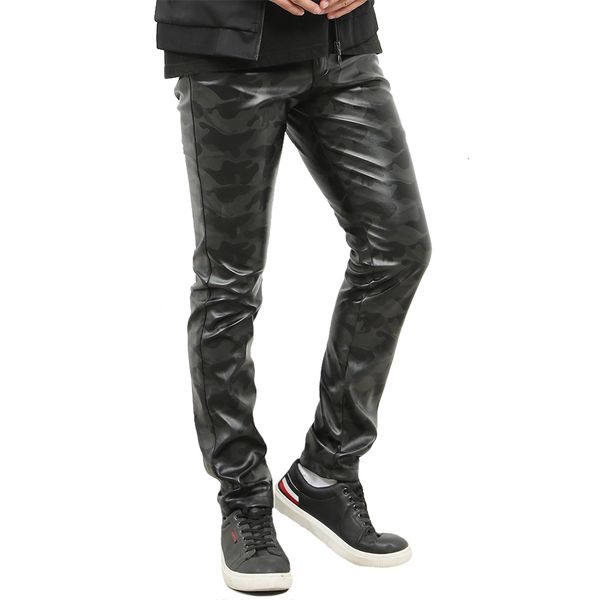 

mens pants tsingyi camouflage moto skinny elastic faux leather pants men camo black pu leathers trousers four seasons brand men clothing 230