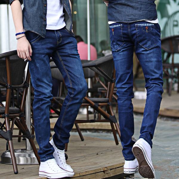 

men's jeans korean slim skinny jeans spring autumn men's handsome casual long trousers thin students youth teenagers men's pe, Blue