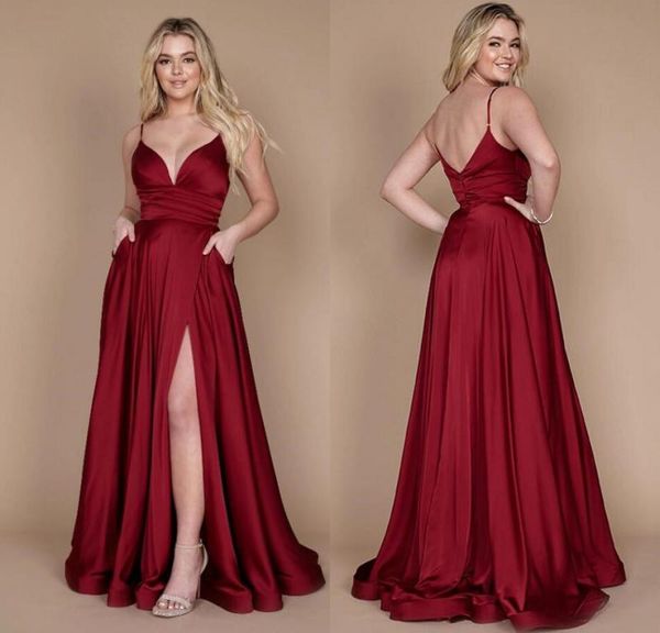 

burgundy bridesmaid dresses 2023 new spaghetti straps split evening gowns with pocket prom dress plus size long bc15375, White;pink
