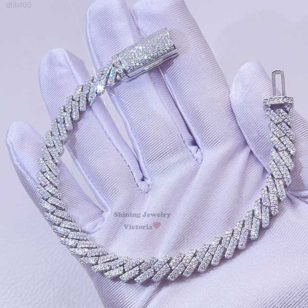 

8mm solid silver white gold rose gold iced out vvs moissanite cuban bracelet diamond