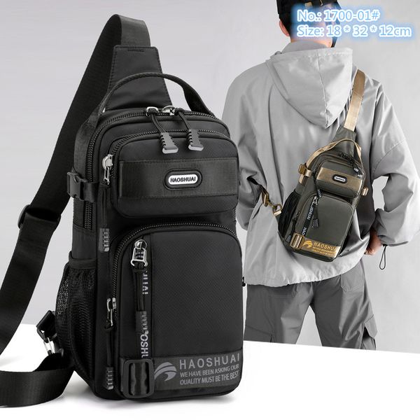 

Factory sales men shoulder bags 3 colors simple multifunctional canvas chest bag zipper decoration outdoor leisure handbag street popular light backpack 1700, Green