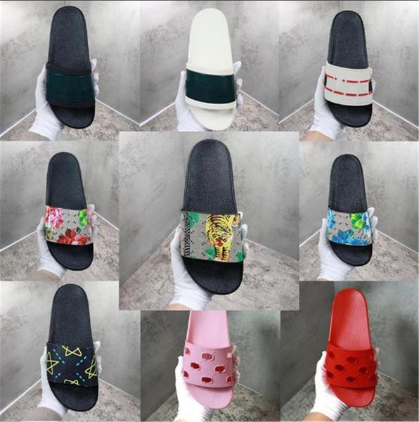 

2023 platform designer rubber slides sandal floral brocade fashion mens gear bottoms flip flops slippers striped womens sandals designers lo, Black