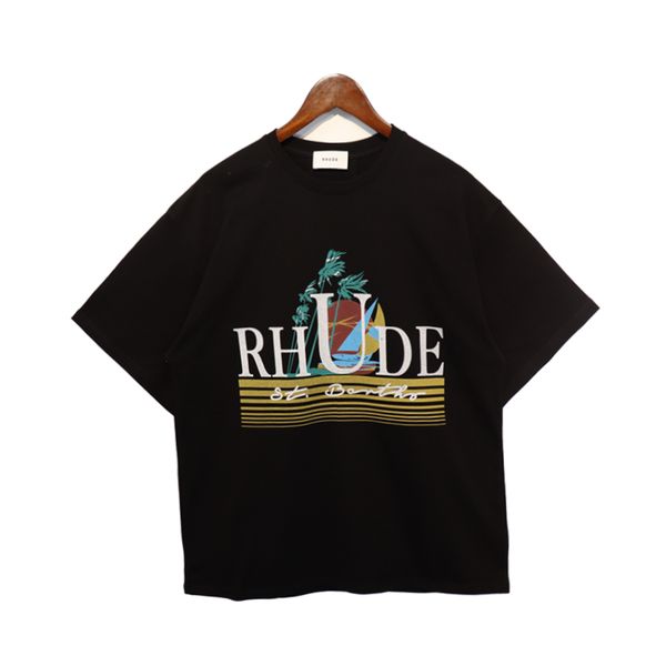 

rhude t shirt mens designer s men short sleeves luxury clothes summer leisure under breathable printed coats high-quality us size s-xxl 3 rm, White;black