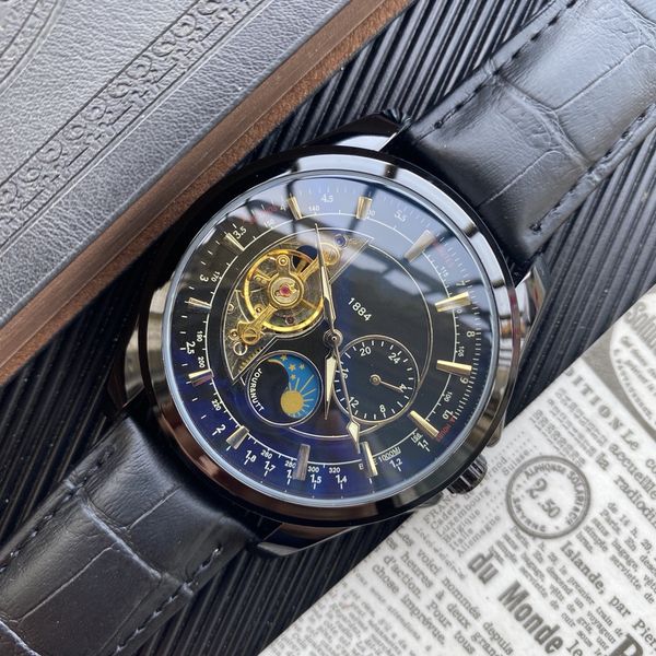 

2023 luxury men's watch big flywheel automatic mechanical watches designer wristwatch luxury brand stainless steel leather strap, Slivery;brown