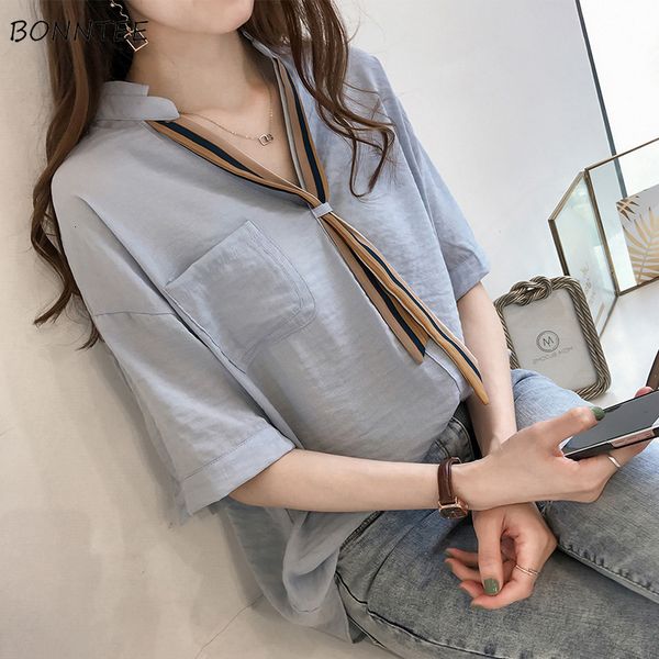 

women's blouses shirts shirts women elegant summer trendy korean style all-match soft thin solid ulzzang work wear womens blouses casua, White