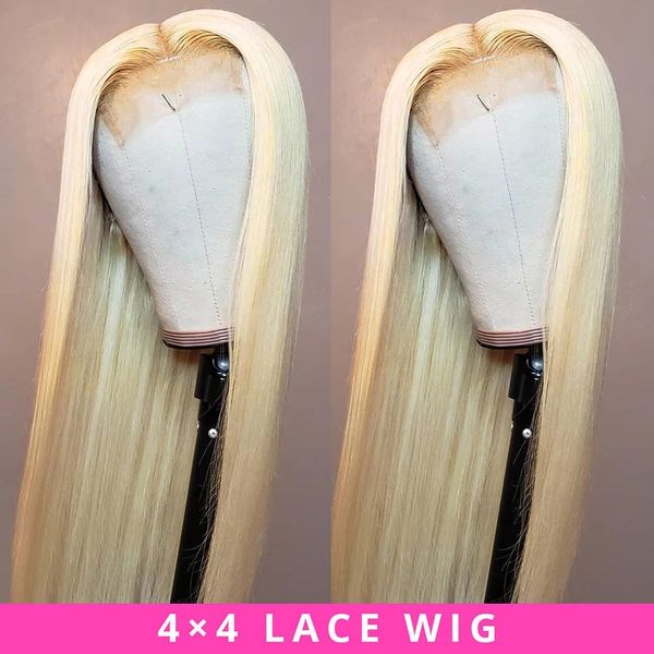 

good quality 613# blonde 4x4 lace closure wigs human hair brazilian indian peruvian malaysian body straight water loose deep curly for women, Black