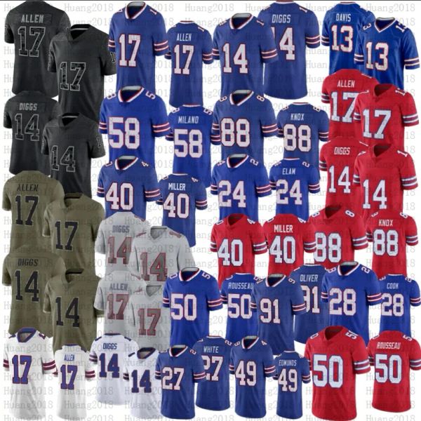 

custom josh allen football jersey buffalos gabriel davis von miller kaiir elam billes james cook 14 stefon diggs khalil shakir dawson knox t, Black;red