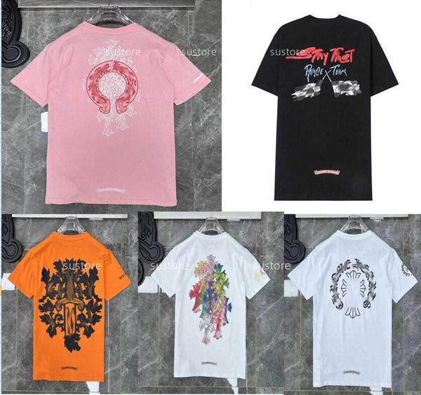 

fashion mens classic t shirts brand t-shirts ch white short sweater casual embossed letter horseshoe sanskrit cross pattern designers tees w, White;black