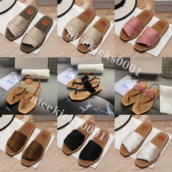 

luxury designer shoes women slippers beach sandals canvas woody mules open toe flip flops flats summe slipper fashion slides women shoe loaf, Black