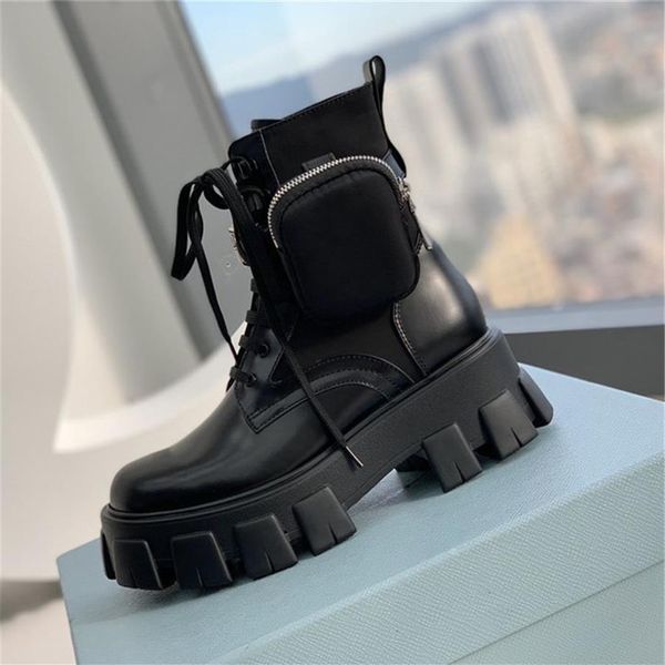 

womens brushed rois leather and nylon monolith boot black platform autumn winter military combat ankle boots2958