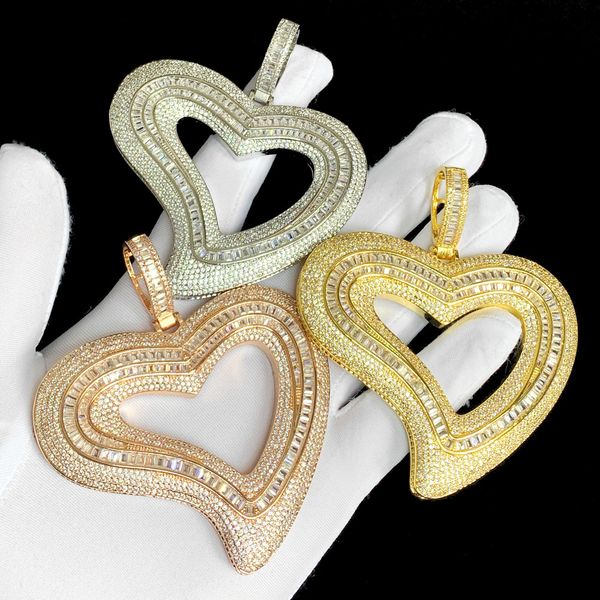 

hollow big heart lab diamond pendant 14k gold party wedding pendants choker necklace for women men hiphop jewelry gift, Black