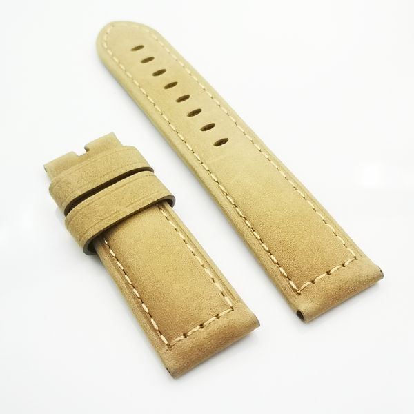 

24 mm khaki nubuck calf leather watch band strap fit for luminor radiomir pam wirst watch, Black;brown